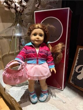 American Girl Style Pink Skirt & Red Jacket Doll Outfit with Pink Purse